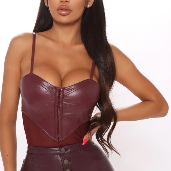 NWOT | Fashion Nova | Hooked On Her Corset Bodysuit | Small | Wine - Picture 1 of 13